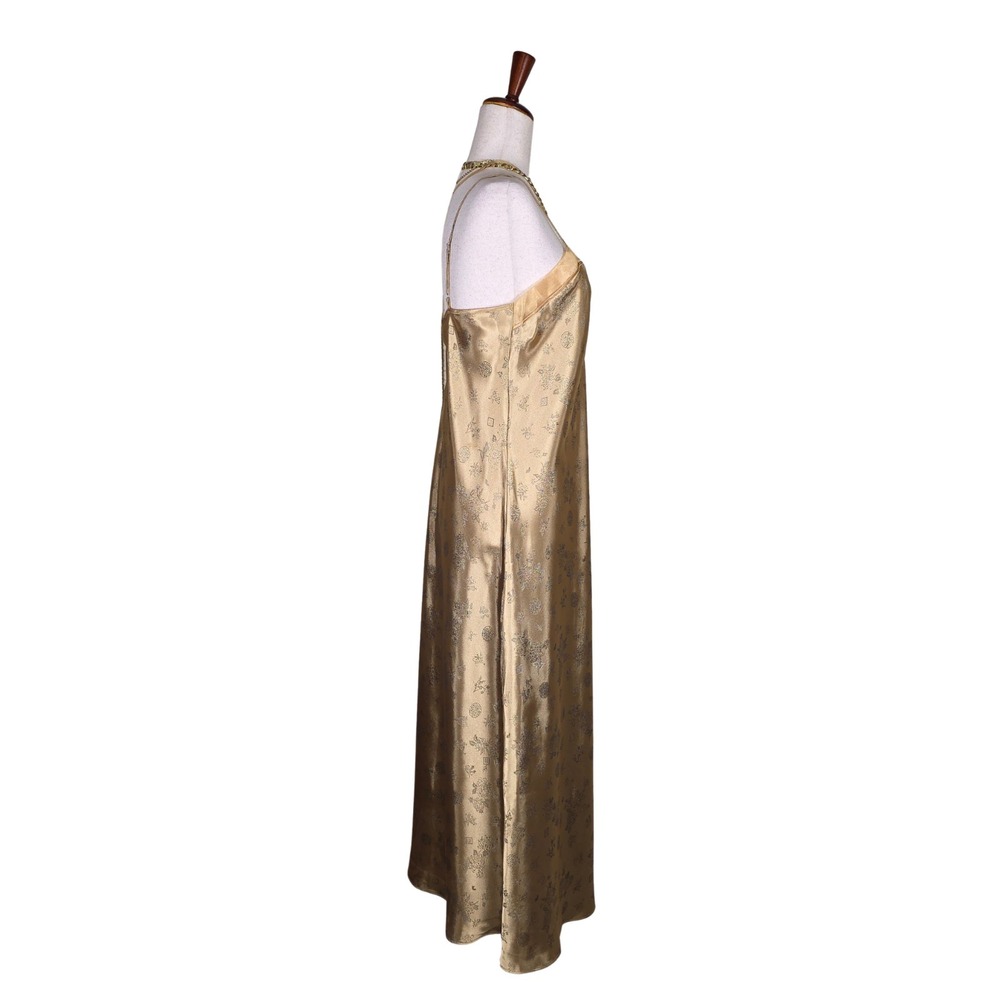 Vintage Y2K Slip Dress SZ M/L Gold Satin Asian Prom Fairy Floral Jacquard Whismy - Picture 4 of 16